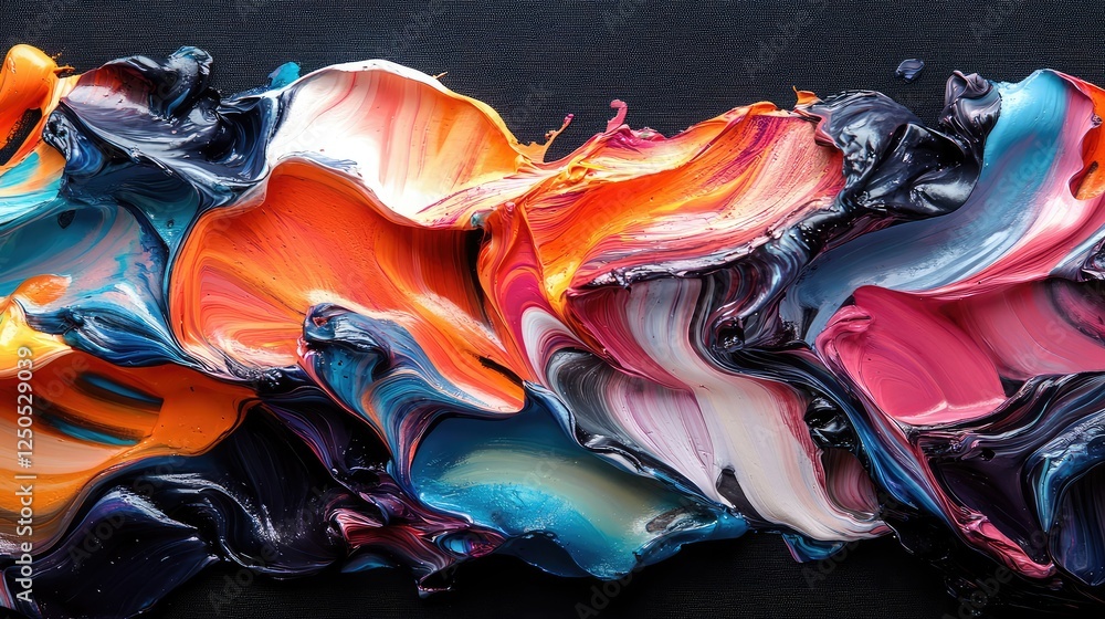 Poster vibrant abstract art of colorful paint swirls over dark background, showcasing texture and movement 