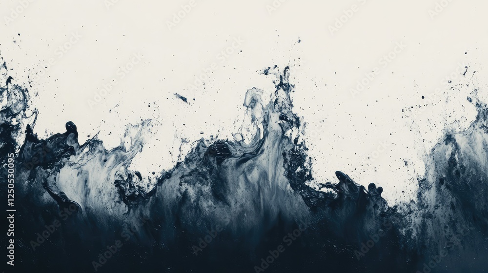 Poster abstract black and white wave pattern creating dynamic visual texture with splashes and motion, suit