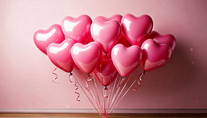 Isolated pink heart-shaped balloons on light background for Valentine's Day.