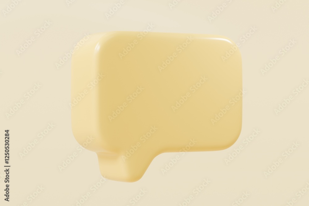 Poster 3d blank yellow speech bubble pin icon. dialogue social chat concept. minimal empty speech bubble cl