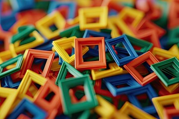 Fototapeta premium Colorful mini frames pile; abstract art background; creativity concept