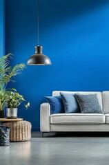 Modern Living Room Interior Design with Blue Wall