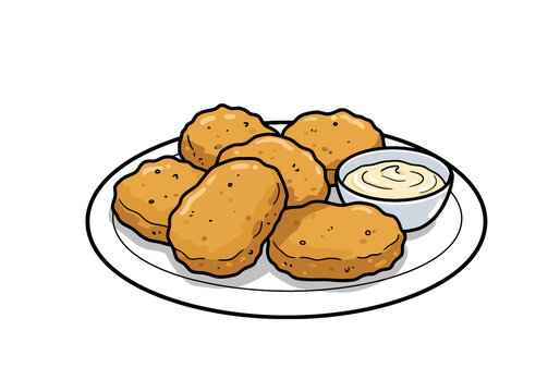 chicken nuggets with sauce on a plate clip art preview