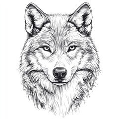 Fototapeta premium A detailed illustration of a wolf's face, showcasing its fierce eyes and fur texture.