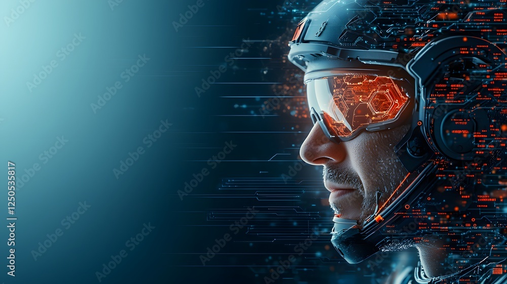 Poster futuristic digital landscape with innovative cyber technology machine learning and intelligence conc