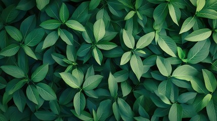 Fototapeta premium Close-up of lush green leaves arranged in a beautiful pattern, showcasing various shades of green and intricate leaf structures, perfect for nature-themed projects.