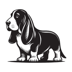 Basset Hound silhouette capturing the breed’s gentle and loyal nature - Basset Hound illustration - minimal Basset Hound vector - dog silhouette
