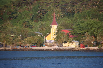 The Evangelical Church in the village of Vaitape, Bora Bora, Society Islands, French Polynesia.