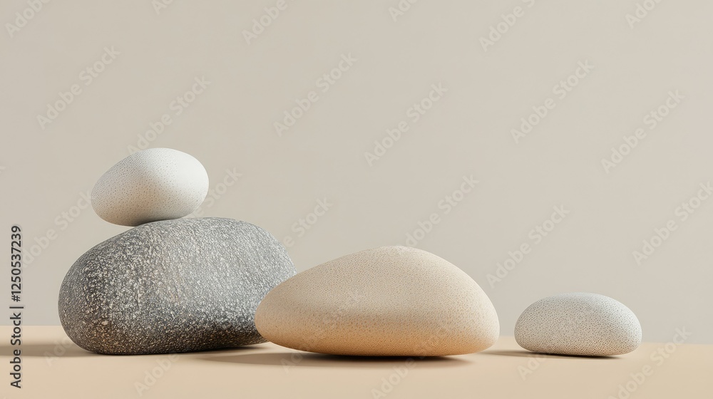 Poster minimalist arrangement of smooth stones on a simple background highlighting natural textures and org