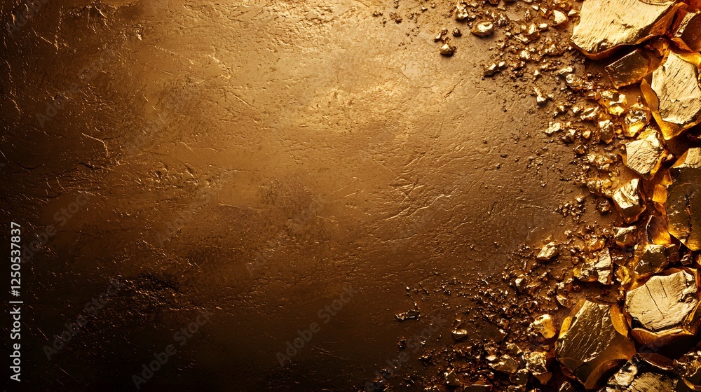 Poster breathtaking golden metallic surface with intricate patterns shimmering glitter and a weathered indu