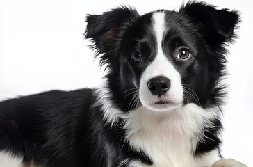 Close Up Portrait of a Black and White Border Collie Puppy