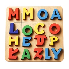 Naklejka premium Montessori-style alphabet puzzle with removable letters, promoting cognitive learning, isolated on white background on white background - Image