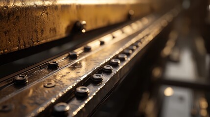 Golden Hour Industrial Detail: A Close-Up of  Bolts and Metal