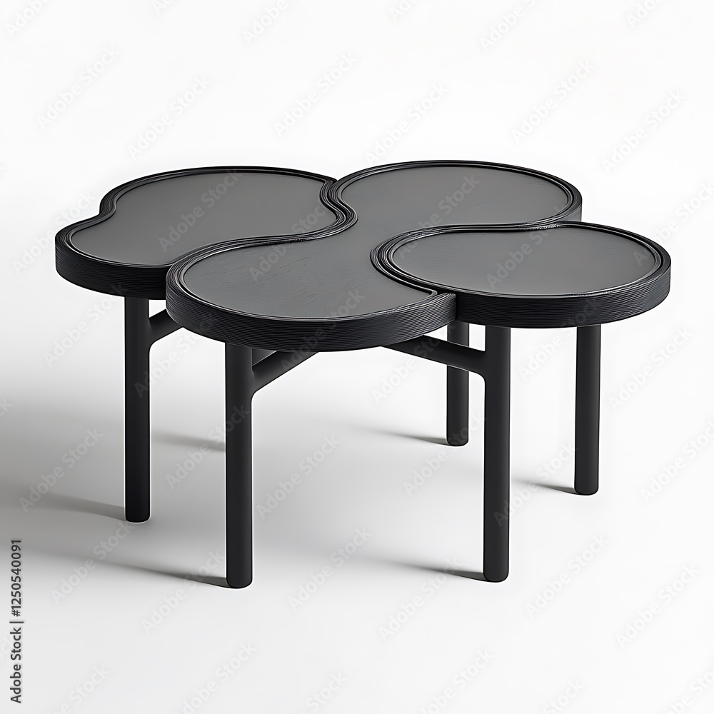 Poster sleek modular side table with unique cloud like design, featuring three interconnected surfaces and 
