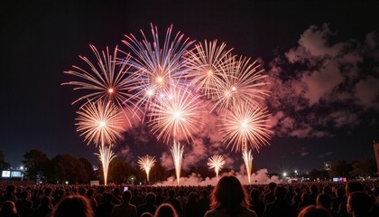 Obraz premium Celebratory fireworks lighting the night sky, global unity