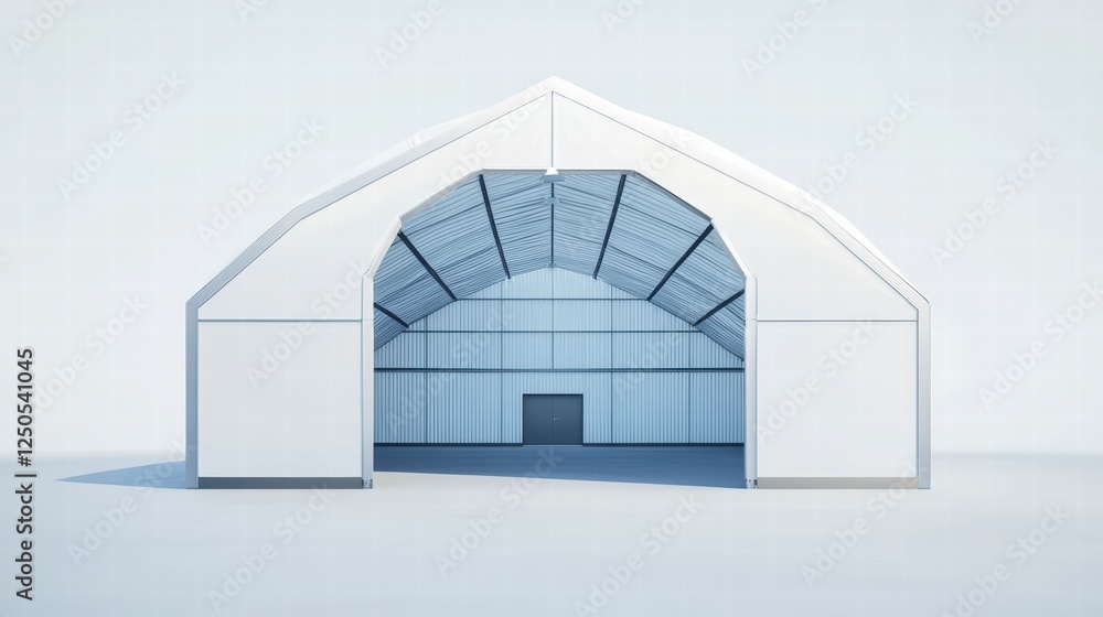 Poster modern arched structure: the interior of a modern white arched structure, designed with functional a
