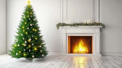 Christmas Tree Interior Scene with Fireplace