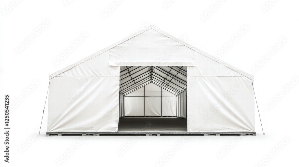 Poster event shelter: a large, empty event tent offers versatile space for gatherings and functions, with a