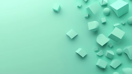 Abstract Geometric Shapes Falling On Mint Green Background