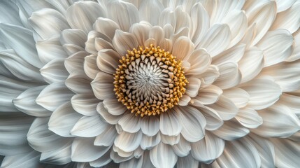Close-Up of a Delicate Cream Flower Showing Intricate Petals and Vibrant Yellow Center, Capturing the Beauty of Nature in Stunning Detail