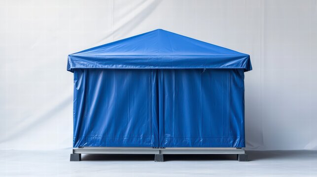 Shelter in Blue: A contemporary outdoor shelter, crafted in vibrant blue, offers a safe haven. The clean lines and solid form give a sturdy and reliable feel.