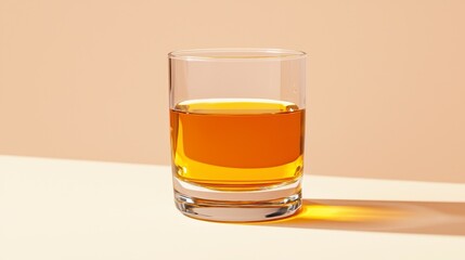 A glass filled with amber liquid reflects sunlight, creating a warm, inviting atmosphere.
