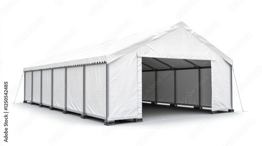 Poster a grand structure: an empty party tent, a symbol of gatherings. a photorealistic image for various o