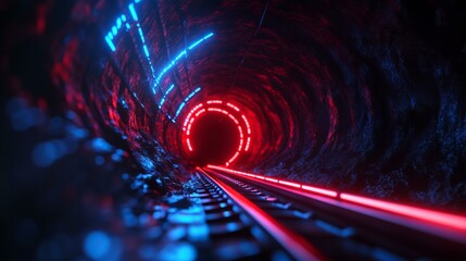 Neon Tunnel with Red and Blue Light