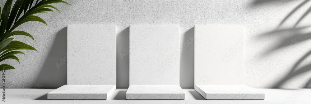 Aufkleber Minimalist Device Display Sleek White Platforms with Textured Surfaces - Tech Product Showcase and Integrated Workspace Design for Modern Business Efficiency
