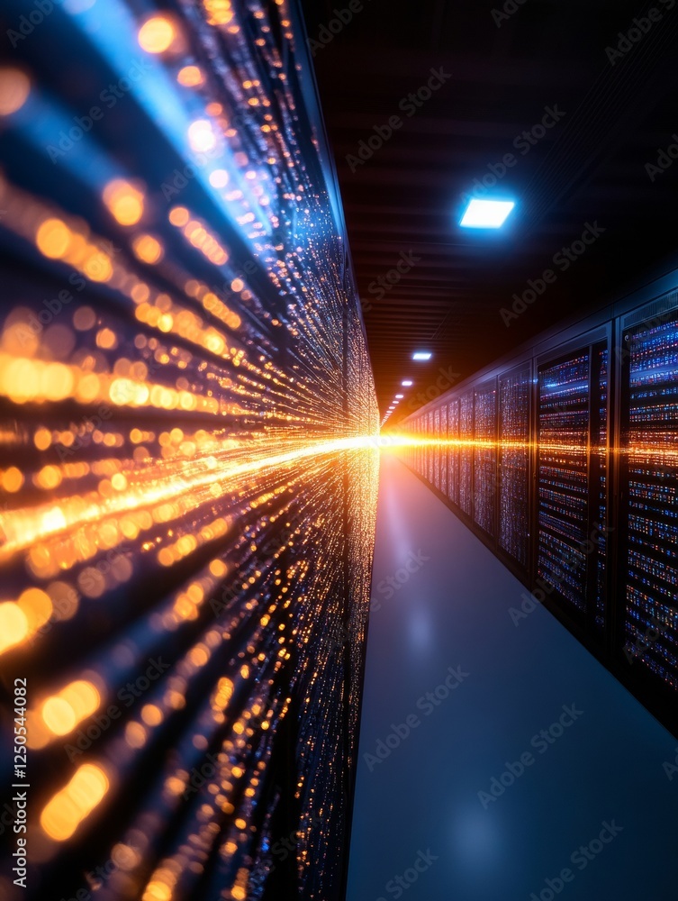 Aufkleber Futuristic Data Center Corridor Enhanced LED Server Displays and Efficient Cooling - Pioneering Green Tech for Sustainable Computing and Smart Infrastructure