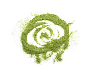 green tea powder isolated on white background