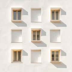 Obraz premium Contemporary Minimalist Facade Geometric Symmetry and Light Dynamics on White Wall - Urban Real Estate Design and Compact Living Innovation