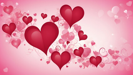 Romantic Red and pink Hearts on Pink Background with Swirling Patterns and Smaller Hearts  Symbol of Love and Affection