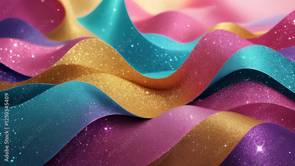 Aufkleber vibrant abstract background with gradient colors sparkling stars and flowing golden waves for creati