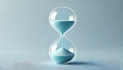 Past, Present, and Future Hourglass with Flowing Blue Sand, Symbolizing the Passage of Time, Deadlines, and the Countdown to a Specific Moment in a Timeless Design.