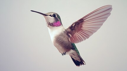 Naklejka premium Hummingbird in Flight Against a Soft Sky A Close-Up of Nature's Beauty