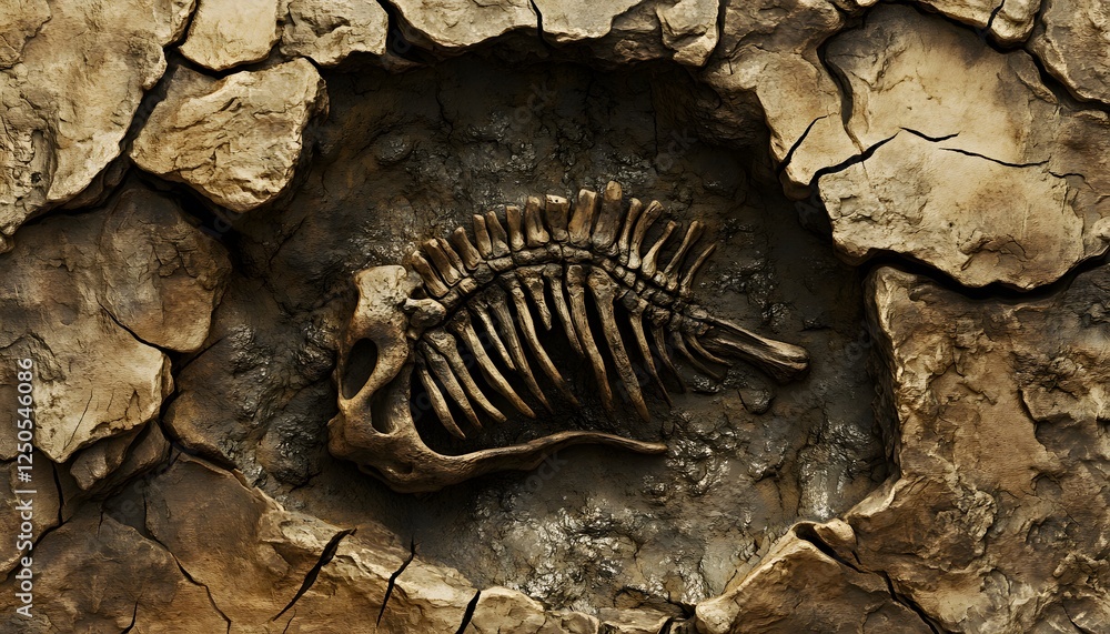 Aufkleber ancient fossil embedded in cracked stone