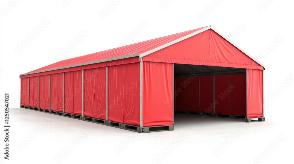 Poster red tent structure: a vibrant red, large tent structure providing spacious coverage, often used for 