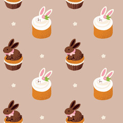 Easter pattern with colorful eggs, bunnies and festive elements. Perfect for Easter holidays, decorations, cards and holiday prints.
