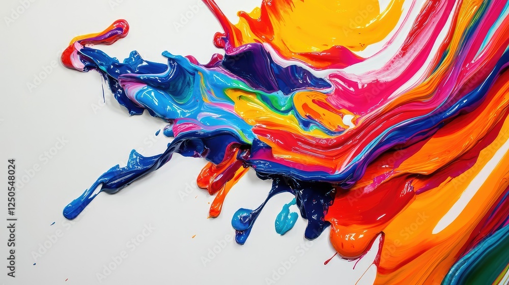 Poster vivid swirls of paint on a white canvas capturing abstract expression and dynamic color flow for art