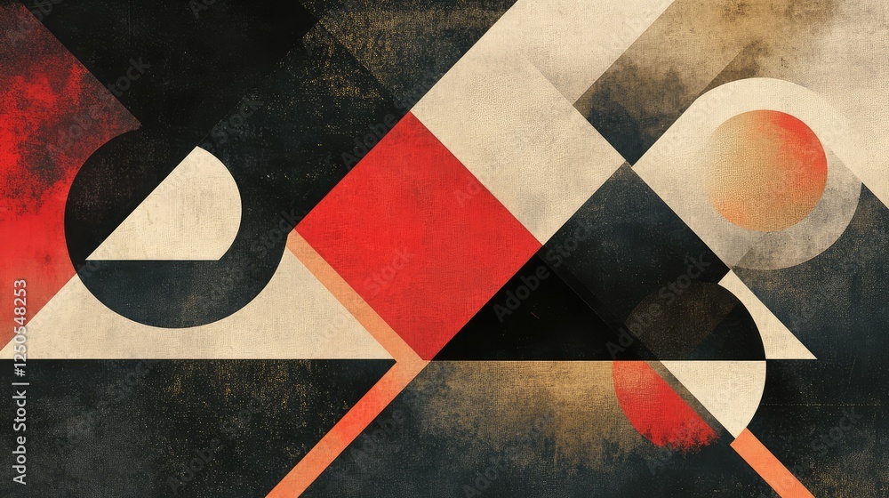 Poster abstract geometric art with dynamic shapes and textures featuring contrasting colors and interesting