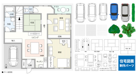 建築・不動産広告 住宅 間取り図面 素材パーツ集(水回り、自動車)