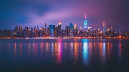 illuminated, skyline, city, night