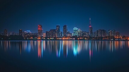 Fototapeta premium illuminated, skyline, city, night