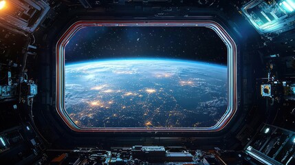Space Station Window View Of Earth At Night