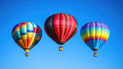 Obraz premium Colorful hot air balloons in blue sky aerial view travel adventure outdoor experience