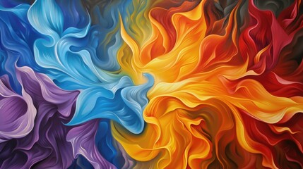 Obraz premium Dynamic fusion of colorful flames and waves abstract art creative studio vibrant environment aerial view energy concept