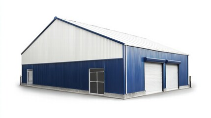 Obraz premium Modern Blue and White Industrial Building: A sleek and modern industrial building with a blue and white color scheme.