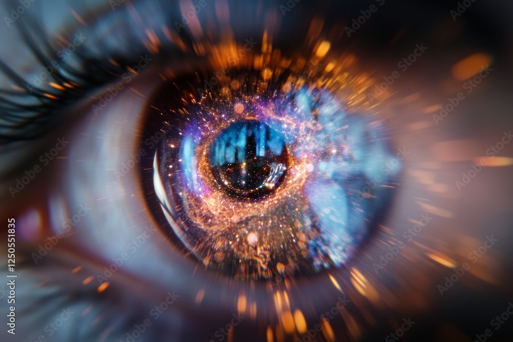 Aufkleber cosmic vision futuristic eye close-up with nebula reflection - immersive digital design for sci-fi t