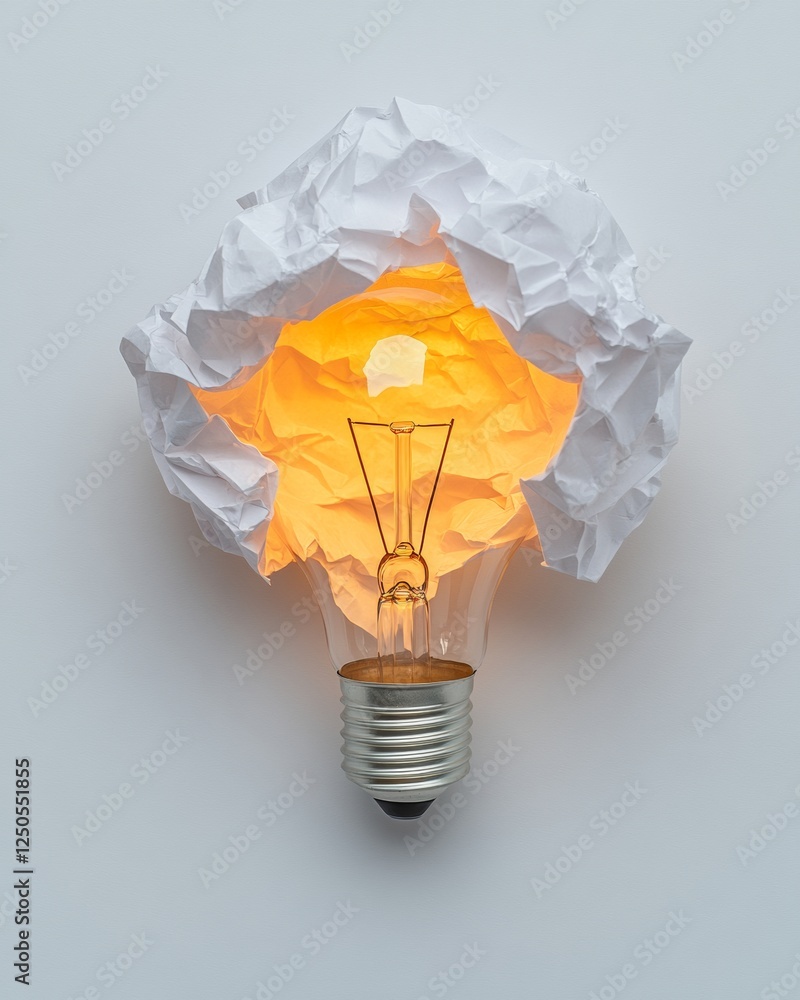 Poster Contemporary Workspace Visual Crumpled Paper Lightbulb Symbolizes Innovation in Professional Development and Creative Ideation - Modern Design Element for Business Strategy Visualization